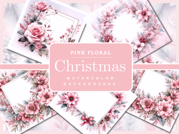 59 Pink Floral Frames Christmas Backgrounds for Designers