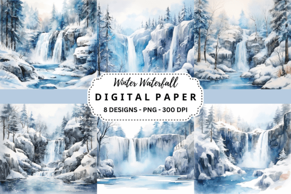 Chill Your Designs with Winter Waterfall Watercolor Backgrounds