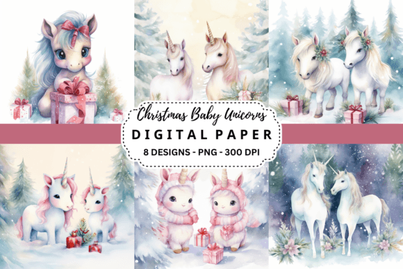Christmas Baby Unicorns Backgrounds: A Whimsical Design Asset