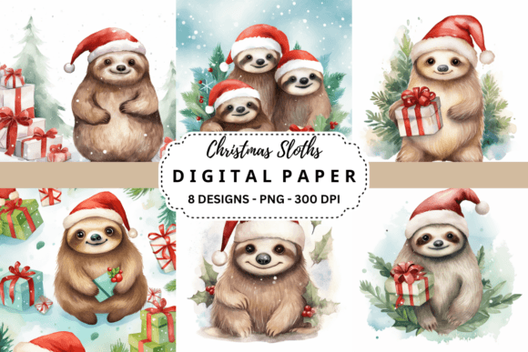 Christmas Sloths Backgrounds: Quirky Festive Charm for Your Designs