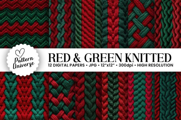 Cozy & Festive: Red & Green Knitted Backgrounds for Crafts