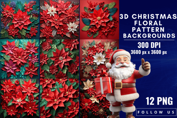 Elevate Your Holiday Designs with 3D Christmas Floral Pattern Backgrounds