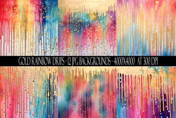 Gold Rainbow Drip Backgrounds: A Bold Design Asset