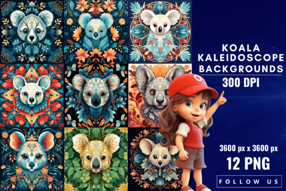 Koala Kaleidoscope Backgrounds: A Whimsical Design Asset