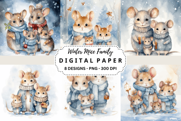 Winter Mice Family Backgrounds Papers: A Designer's Delight